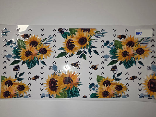 Sunflower & Bee Tumbler Wrap | Watercolor Floral & Bumblebee Design | Yellow & Green Drinkware Decal
