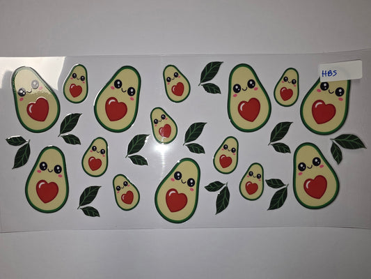 Cute Kawaii Avocado Tumbler Wrap - Green & Red Heart Design