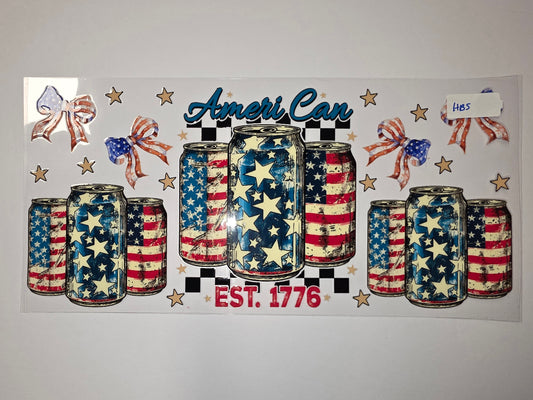 Ameri-Can Tumbler Wrap - Distressed American Flag Cans & Stars - Patriotic Drinkware Design