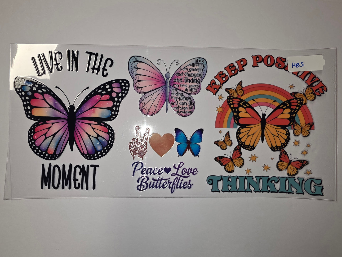 Boho Butterfly & Rainbow Tumbler Wrap | Live in the Moment Peace Love Thinking | Vibrant Sublimation Design