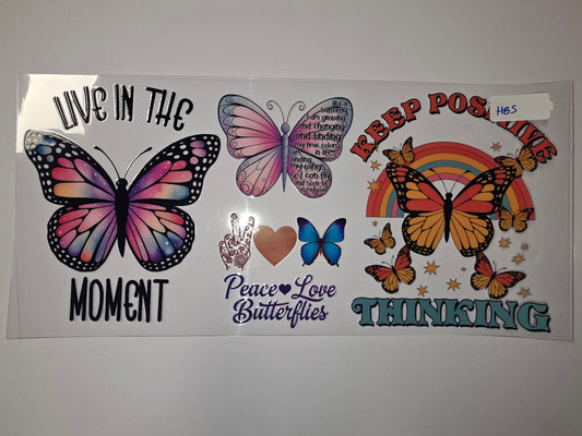 Boho Butterfly & Rainbow Tumbler Wrap | Live in the Moment Peace Love Thinking | Vibrant Sublimation Design