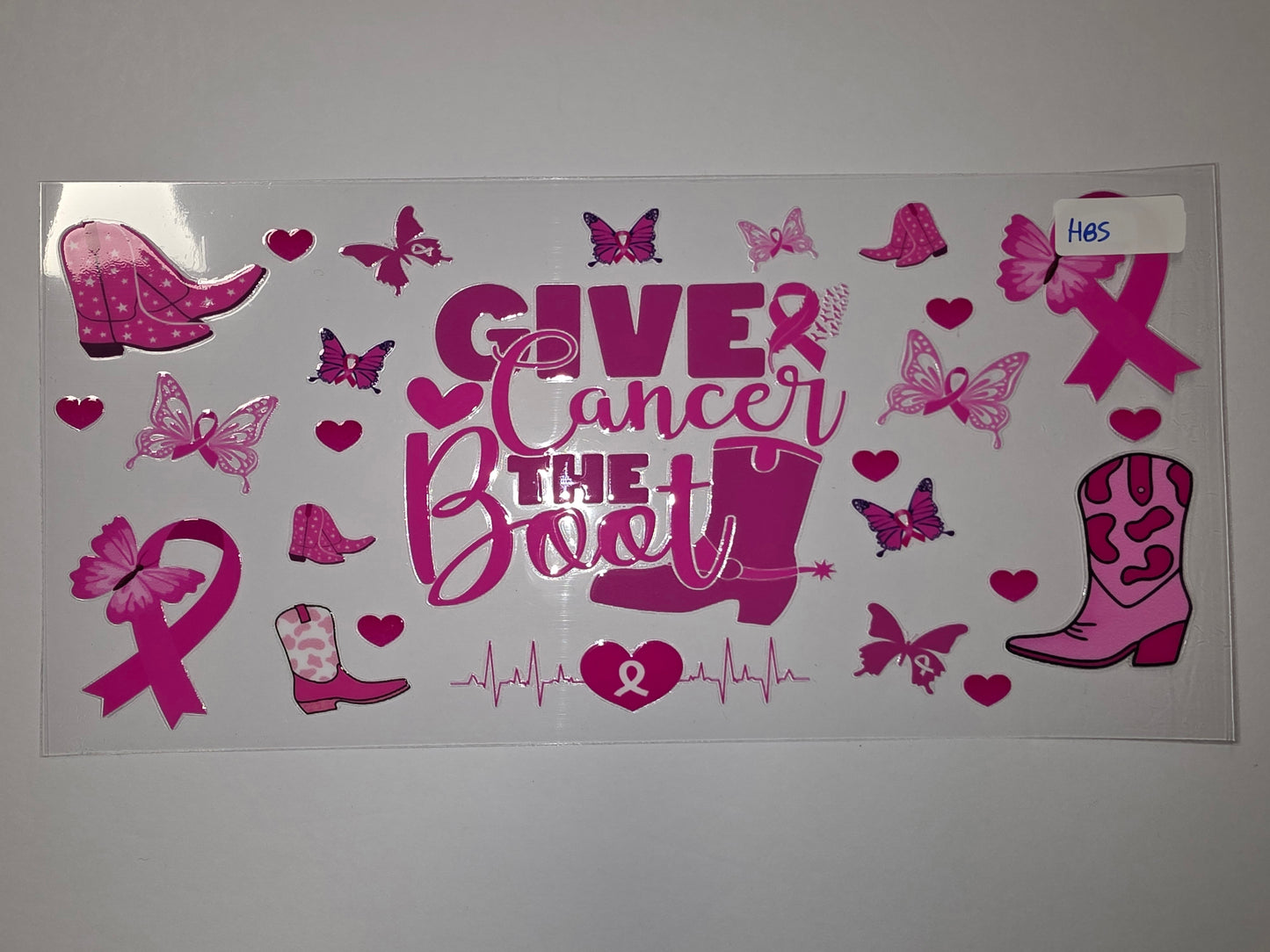 Pink Butterfly & Cowboy Boot "Give Cancer The Boot" Breast Cancer Awareness Tumbler Wrap