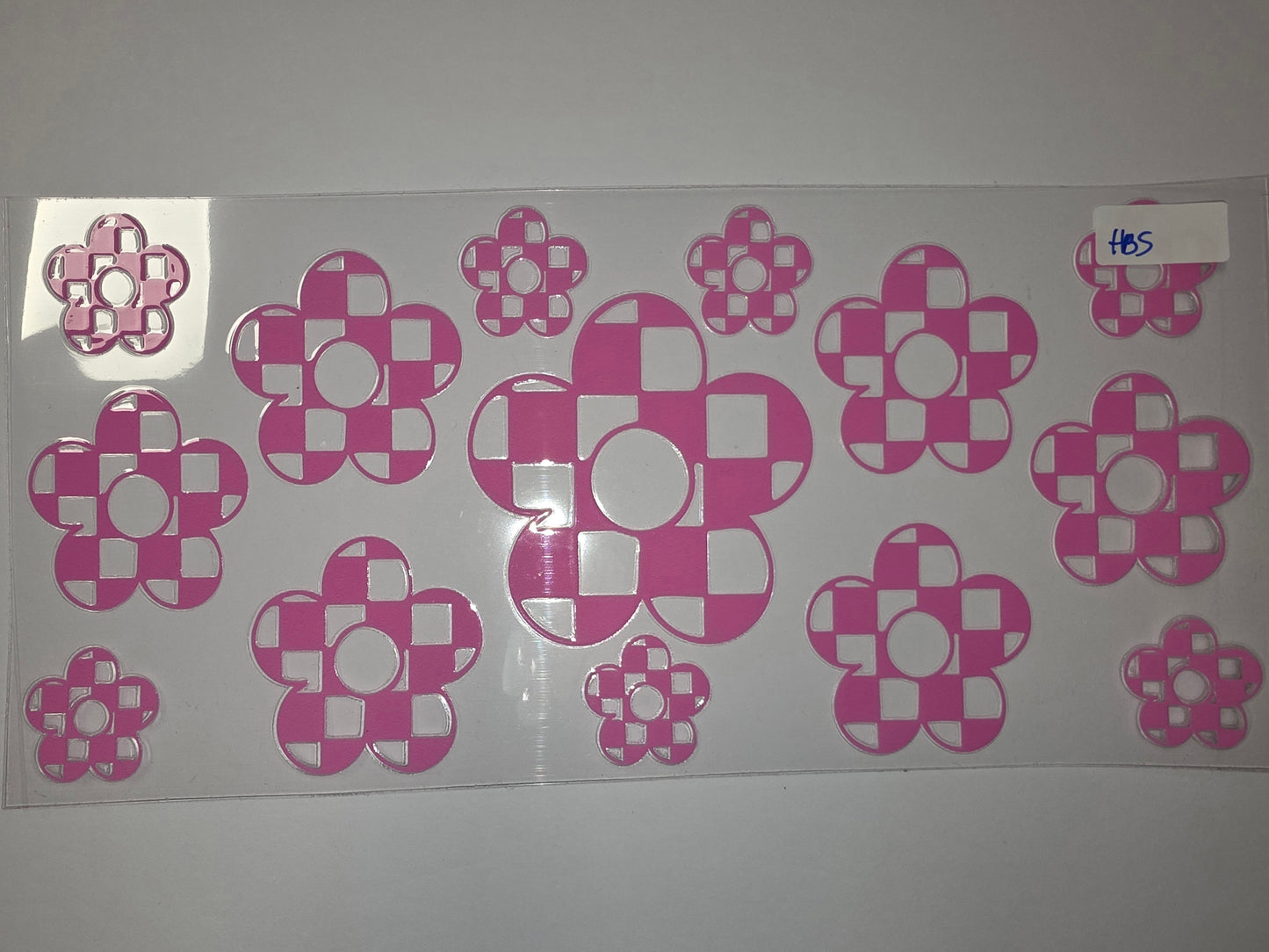 Pink Gingham Flower Tumbler Wrap - Retro Floral Drinkware Decal