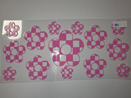 Pink Gingham Flower Tumbler Wrap - Retro Floral Drinkware Decal