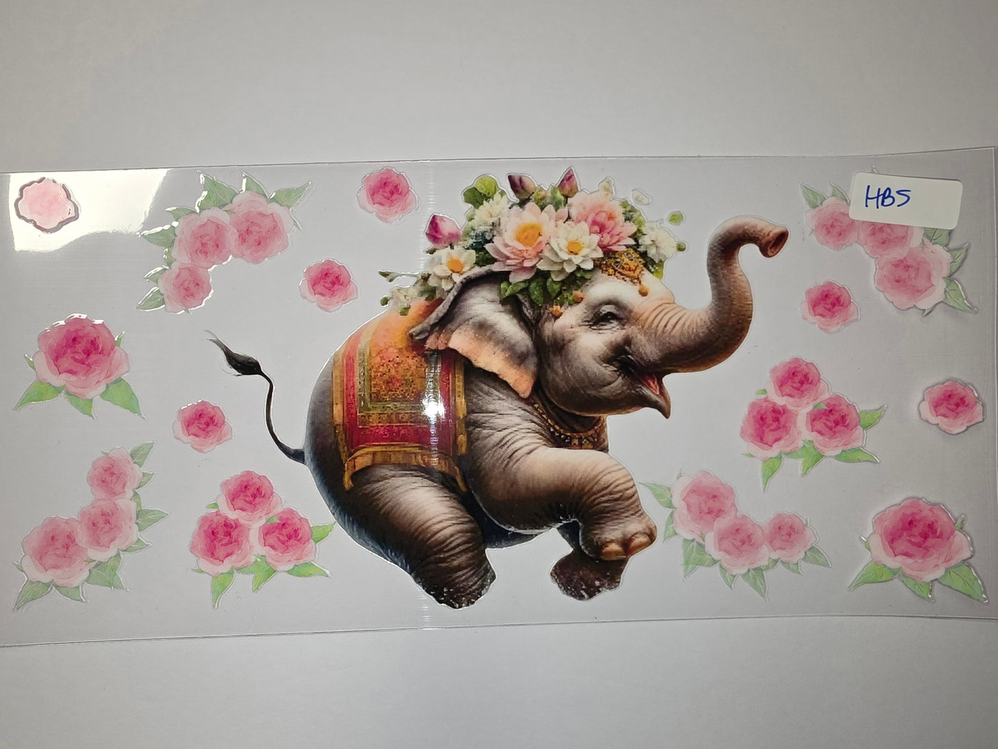 Whimsical Elephant Floral Tumbler Wrap - Pink Roses & Gold Accents