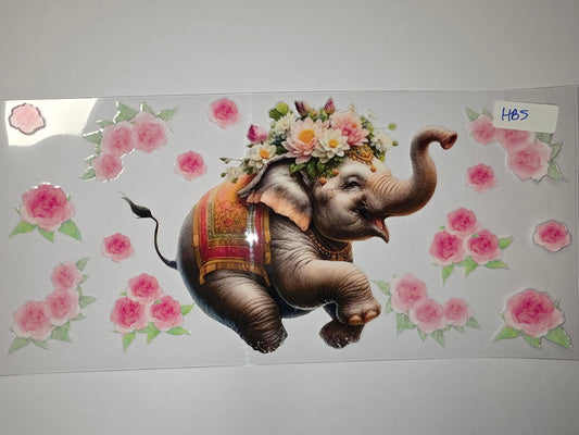 Whimsical Elephant Floral Tumbler Wrap - Pink Roses & Gold Accents