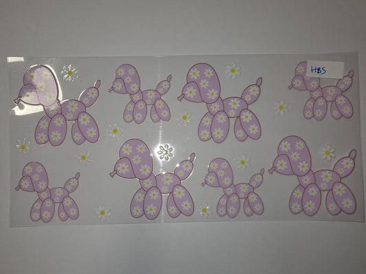 Cute Lavender Balloon Dog Tumbler Wrap with Daisy Flowers - Sublimation Design