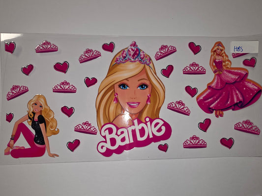 Barbie Tumbler Wrap - Pink Hearts, Crowns & Princess Design