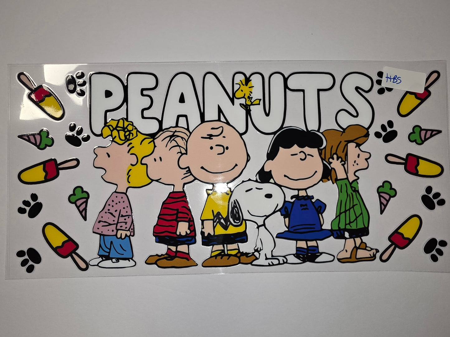 Peanuts Gang Tumbler Wrap - Charlie Brown, Snoopy, Lucy & Friends - Ice Cream & Paw Print Design