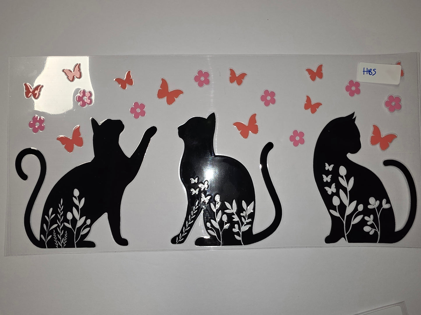 Black Cat Floral Butterfly Tumbler Wrap - Pink & Orange Accents