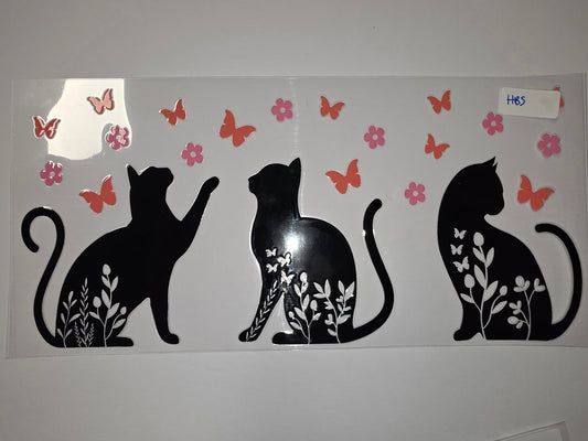 Black Cat Floral Butterfly Tumbler Wrap - Pink & Orange Accents