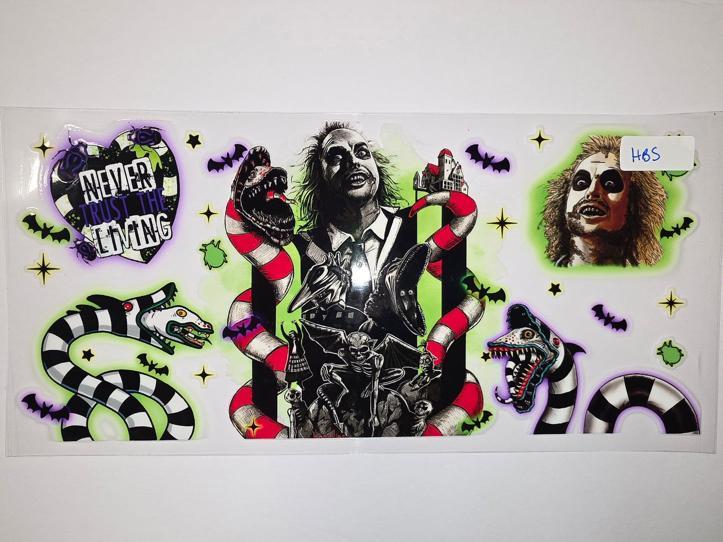 Beetlejuice Inspired Tumbler Wrap - Gothic Horror Design with Bats & Stripes