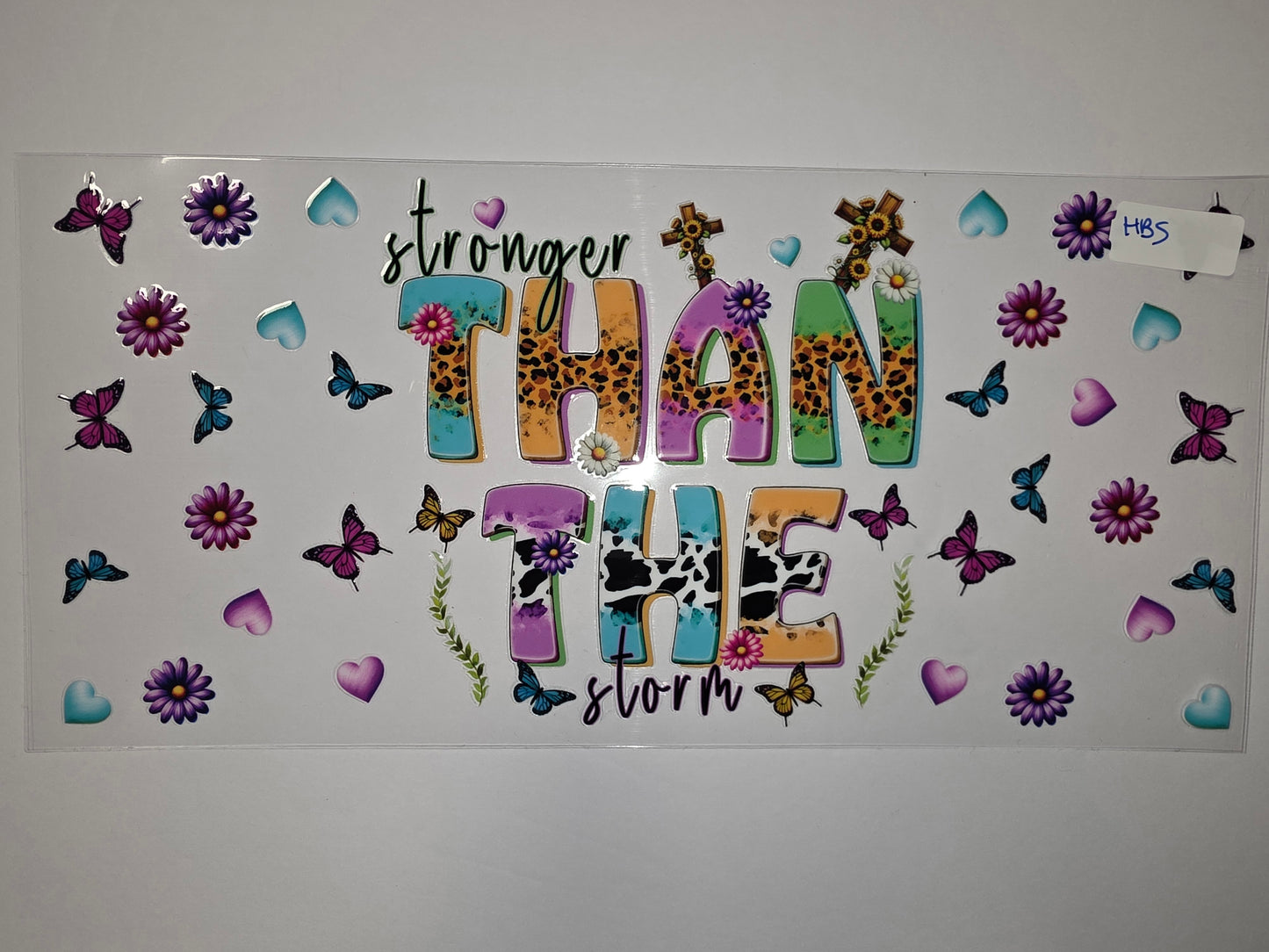 Stronger Than The Storm Butterfly Flower Tumbler Wrap | Leopard Cow Print Christian Design