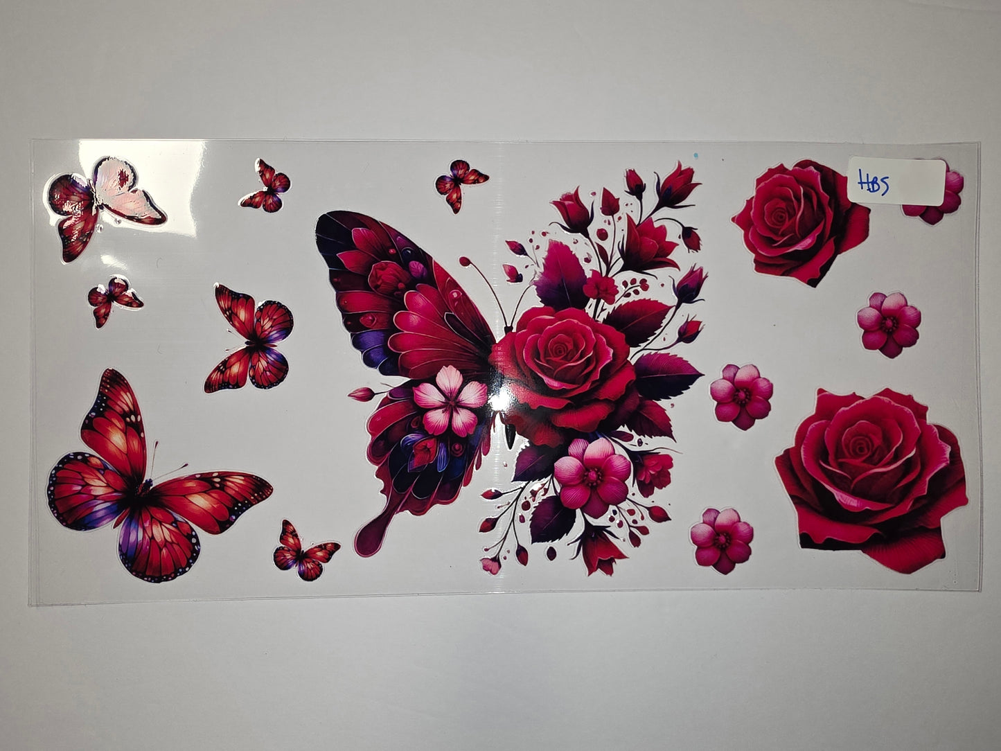 Vibrant Red Butterfly & Rose Tumbler Wrap | Floral Butterfly Drinkware Decal | Sublimation Design