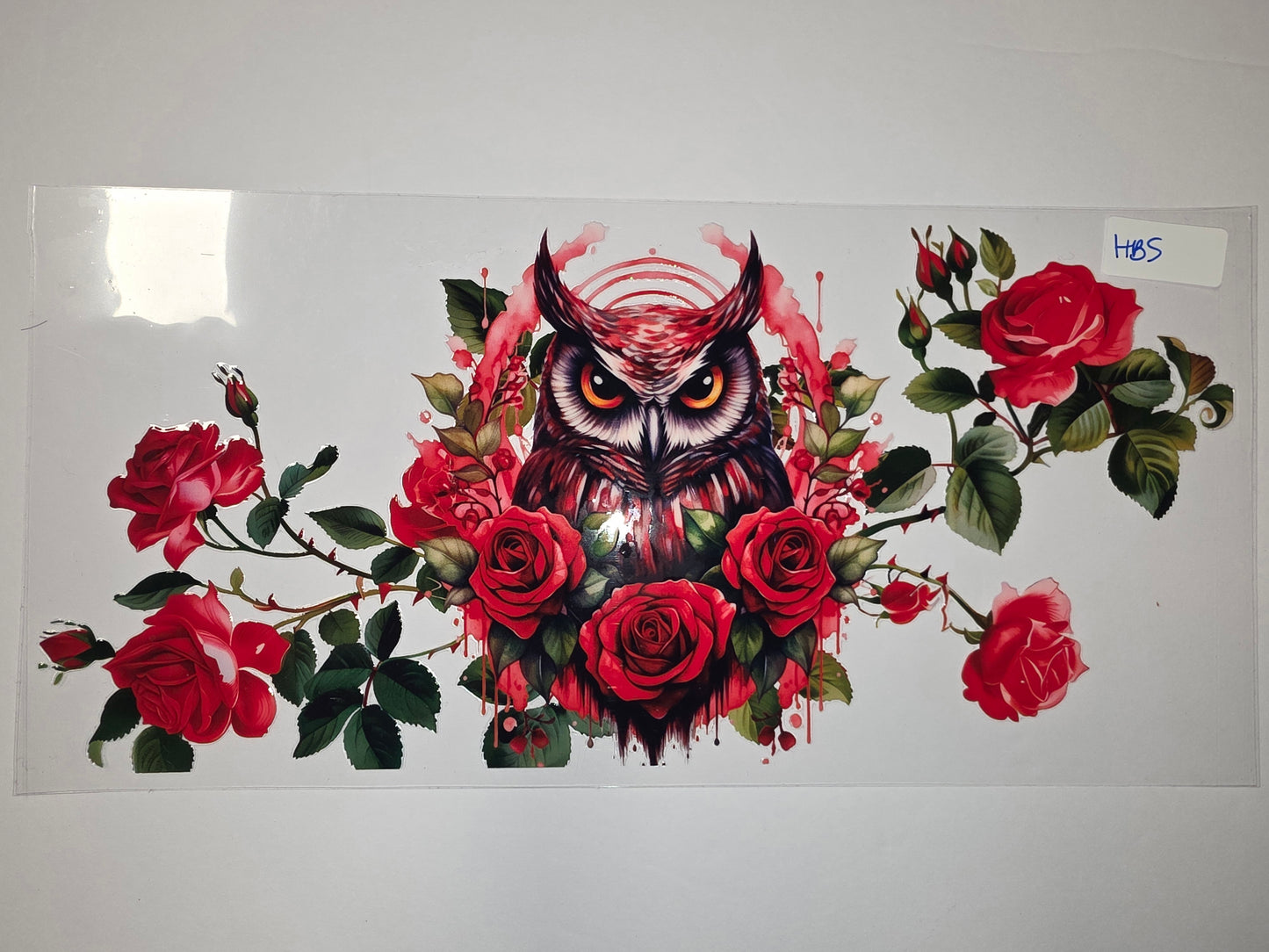 Gothic Owl & Red Roses Tumbler Wrap - Dark Floral Sublimation Design