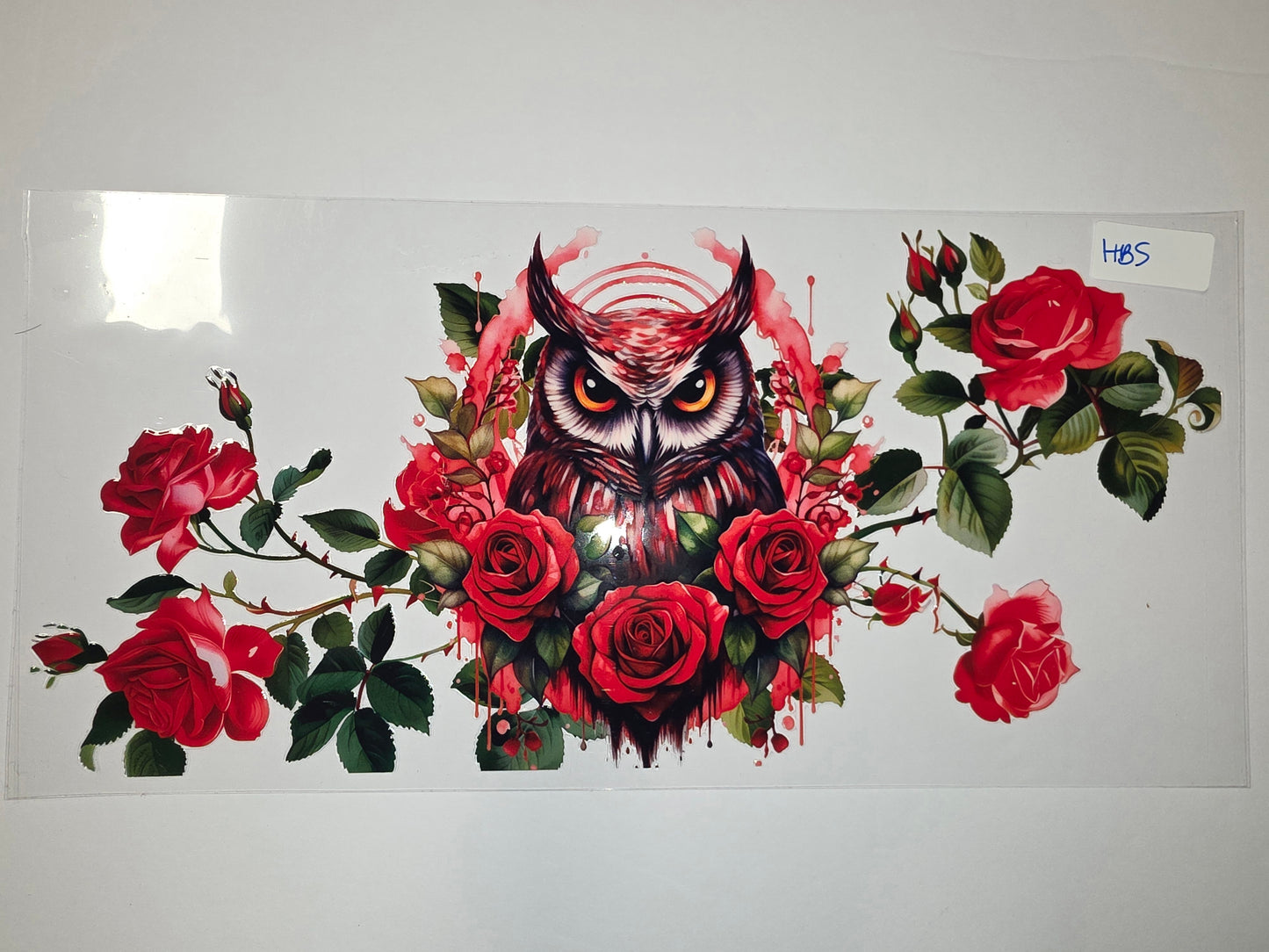 Gothic Owl & Red Rose Tumbler Wrap - Dark Floral Sublimation Design