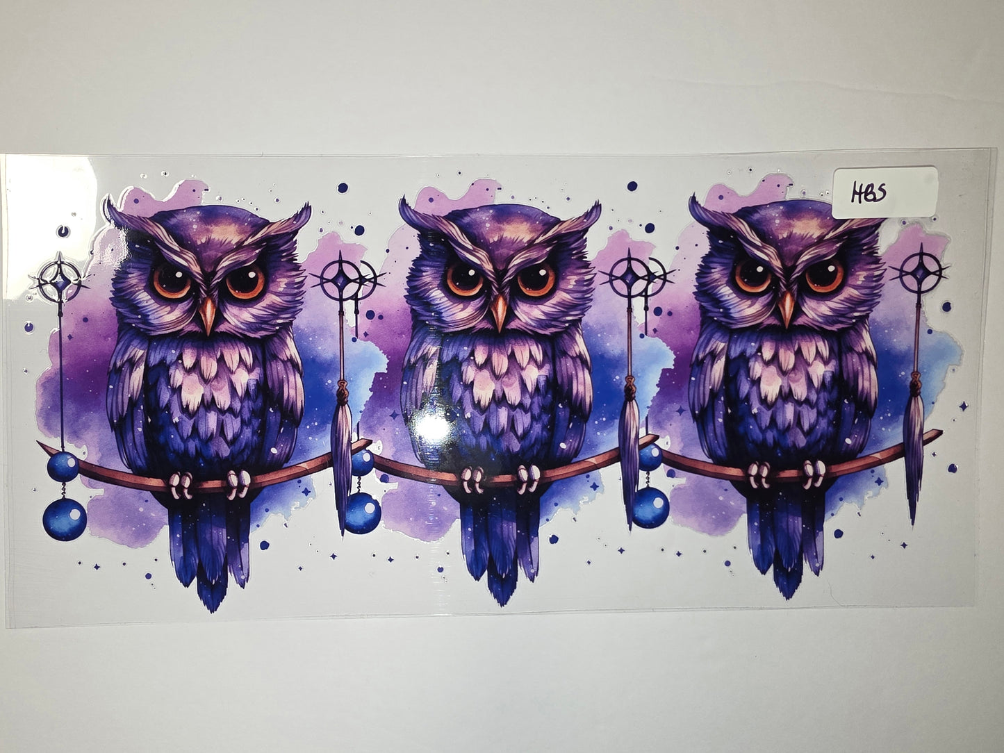 Mystical Galaxy Owl Tumbler Wrap - Purple & Blue Watercolor Design