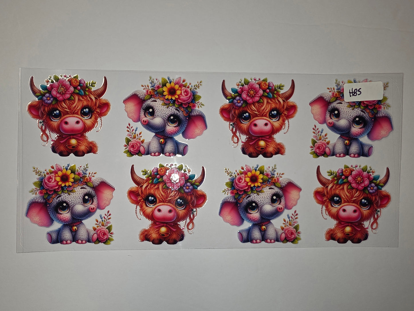 Cute Highland Cow & Elephant Floral Wreath Tumbler Wraps - Kawaii Animal Drinkware Decals