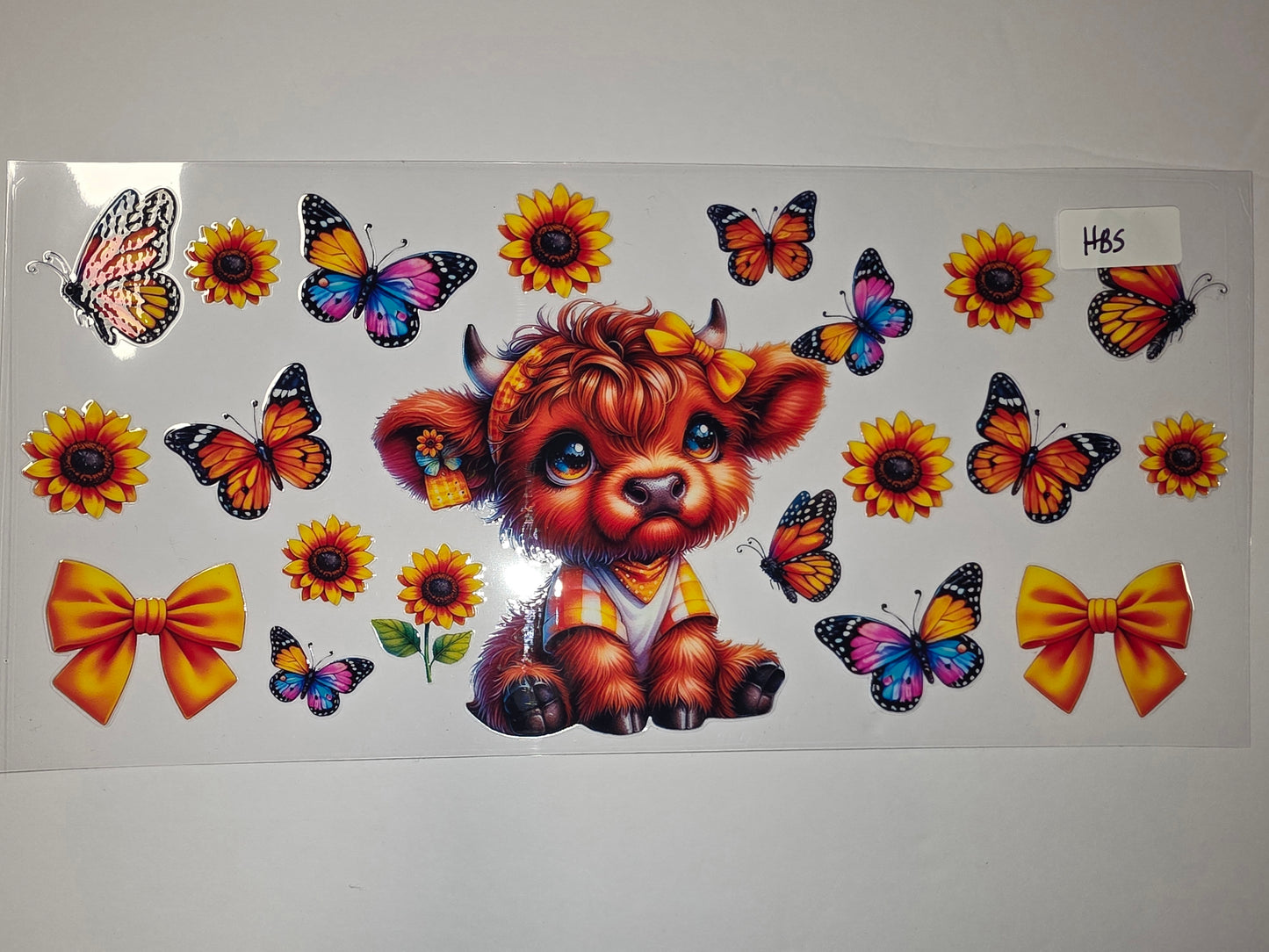 Cute Highland Cow & Butterfly Tumbler Wrap - Sunflower & Bow Design