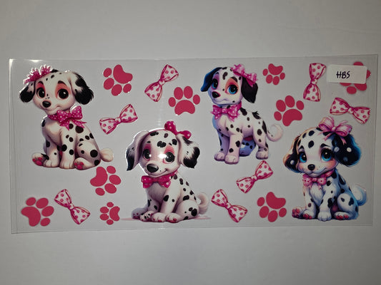 Cute Dalmatian Puppy Tumbler Wrap - Pink Bows & Paw Prints Design