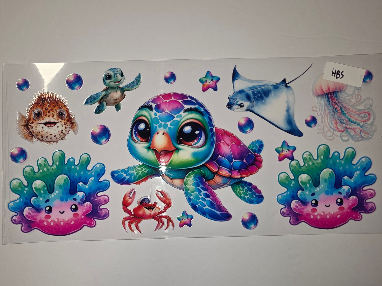 Cute Ocean Friends Tumbler Wrap | Kawaii Turtle, Jellyfish, Crab & Pufferfish | Vibrant Colors