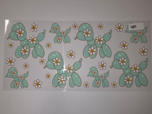 Cute Teal Balloon Dog & Daisy Tumbler Wrap | Sublimation Design