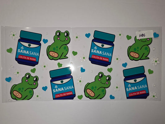 Cute Frog & Medicine Bottle Tumbler Wrap | Kawaii Green Frog with Band-Aid | Fun Drinkware Design