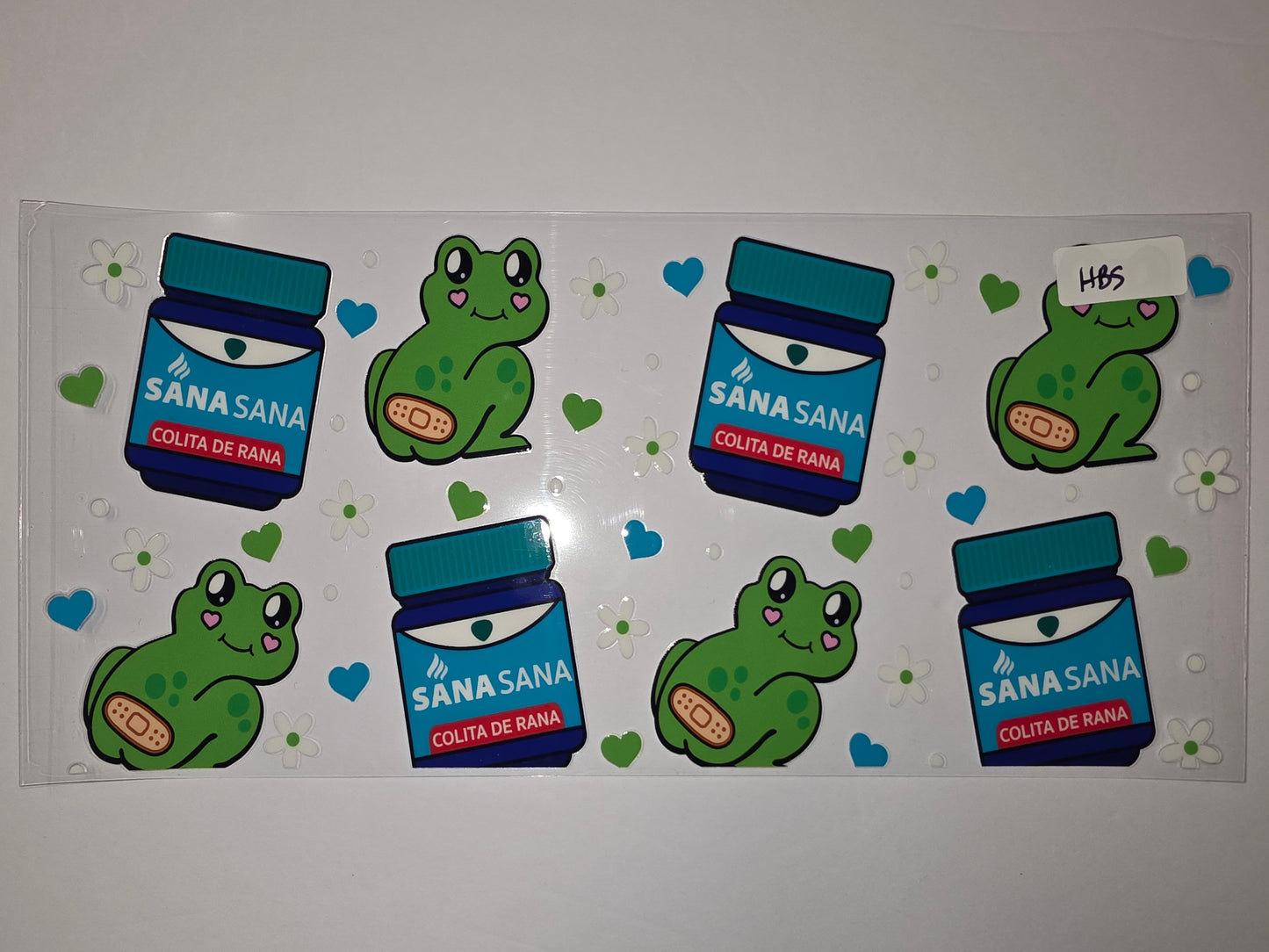 Cute Frog & Medicine Bottle Tumbler Wrap | Green, Blue, White | Fun Kawaii Design