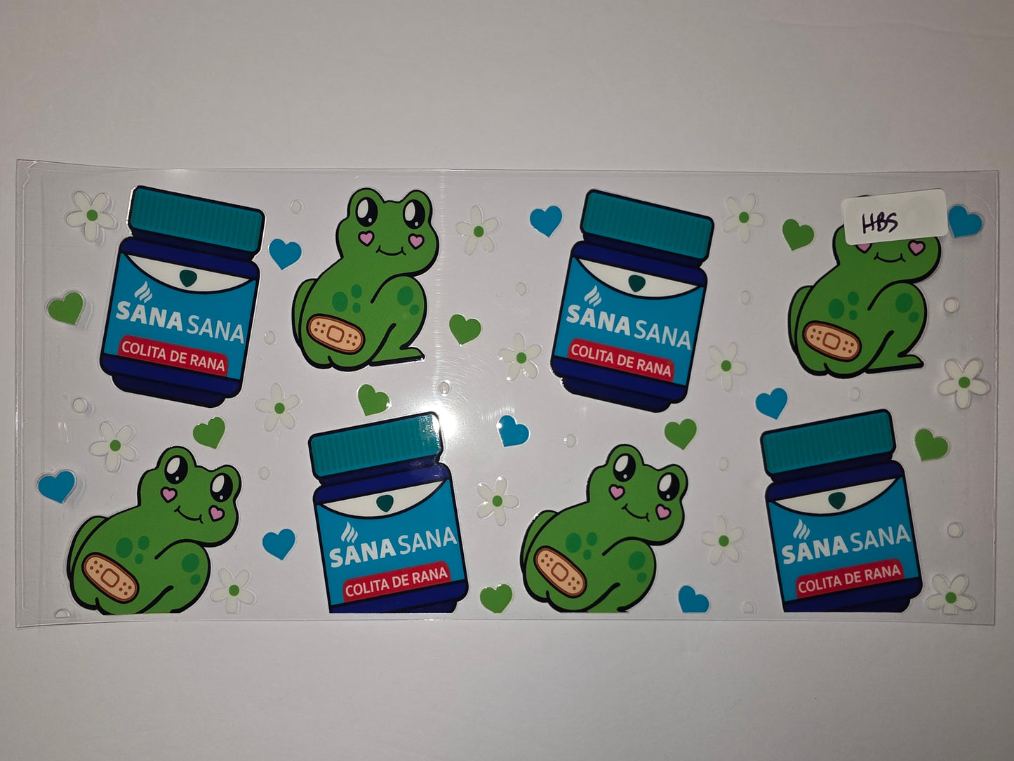 Cute Frog & Medicine Bottle Tumbler Wrap | Green, Blue, White Daisy Design