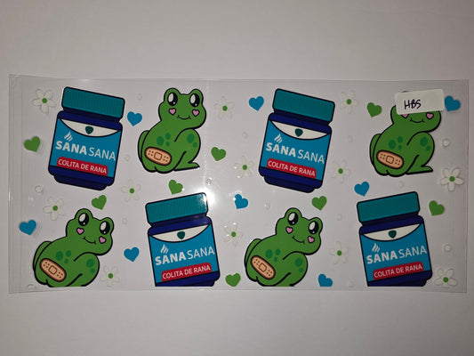 Cute Frog & Medicine Bottle Tumbler Wrap | Kawaii Green Frog Design | Sublimation Cup Decal