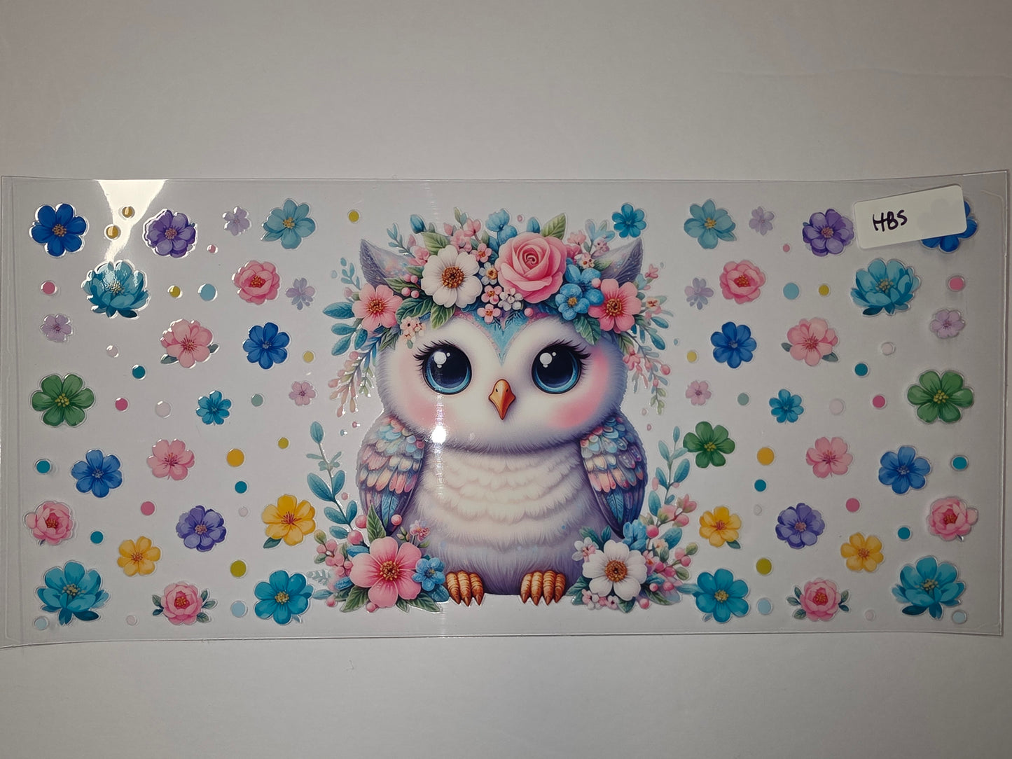 Cute Floral Owl Tumbler Wrap | Whimsical Bird & Flower Design | Pink, Blue, Purple