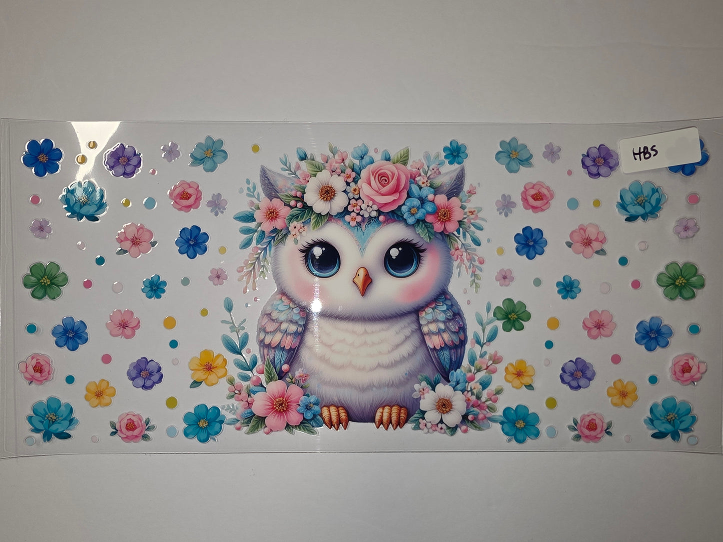 Cute Owl Floral Wreath Tumbler Wrap | Kawaii Baby Owl Flower Design | Sublimation Cup Art