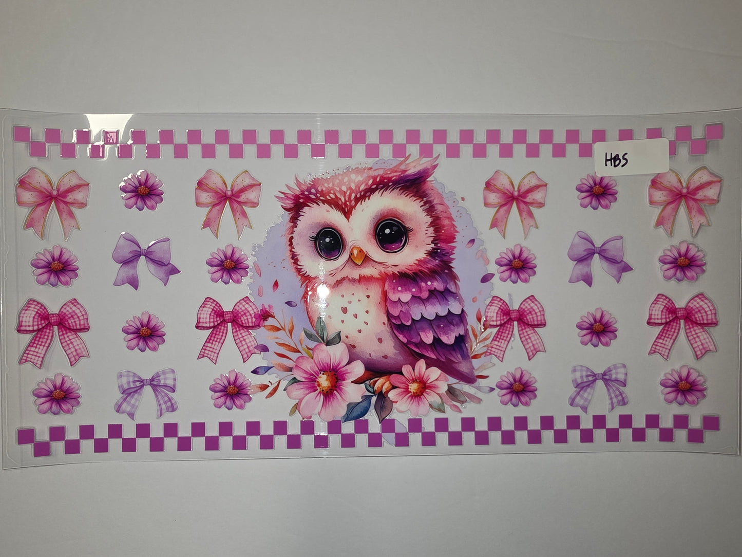 Cute Watercolor Owl & Flowers Tumbler Wrap | Pink Purple Bows & Daisies | Sublimation Design