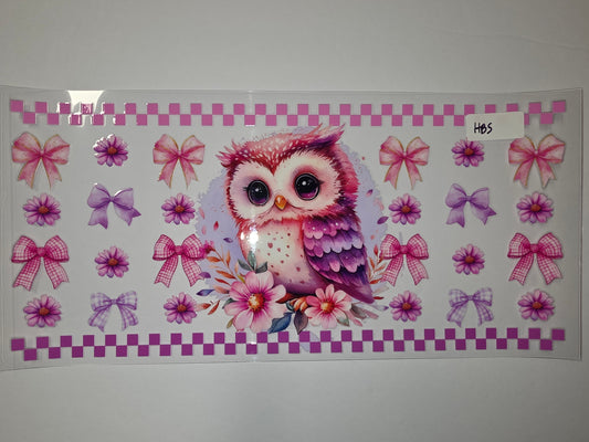 Cute Watercolor Owl Tumbler Wrap with Pink & Purple Bows and Flowers
