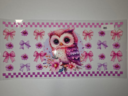 Cute Watercolor Owl & Bow Tumbler Wrap | Pink Purple Floral Sublimation Design