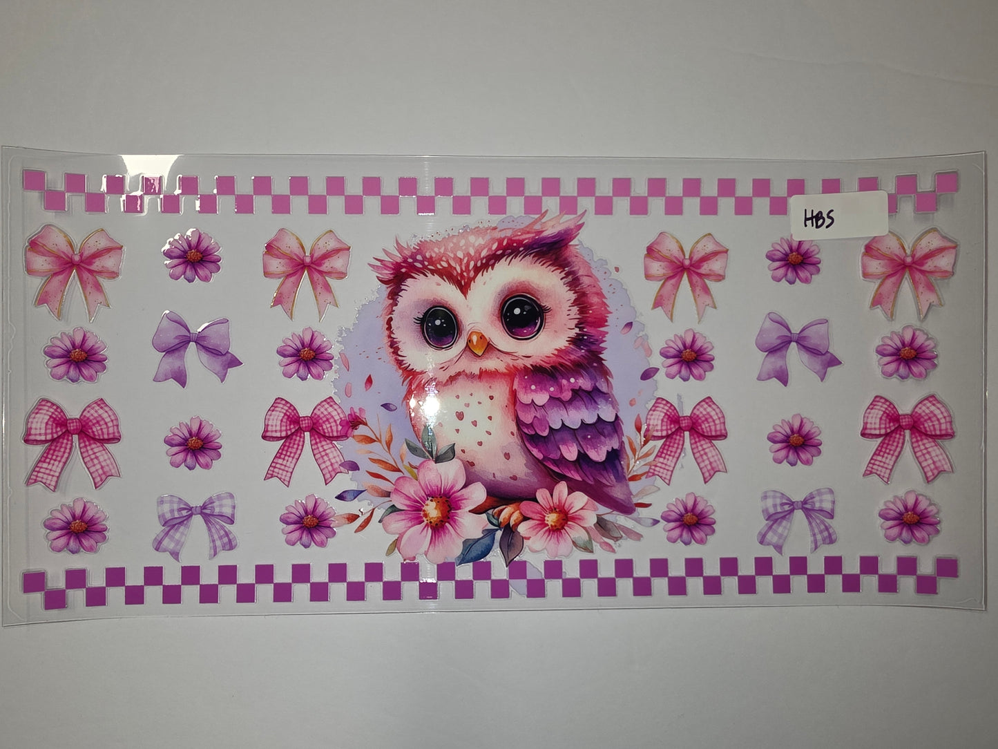 Cute Watercolor Owl Tumbler Wrap - Pink & Purple Bows & Flowers - Sublimation Design