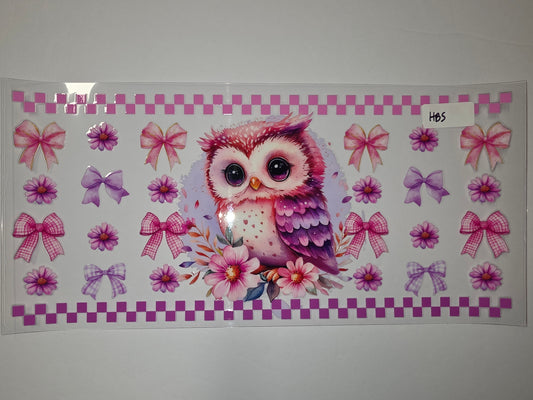 Cute Watercolor Owl Tumbler Wrap - Pink & Purple Bows & Flowers - Sublimation Design
