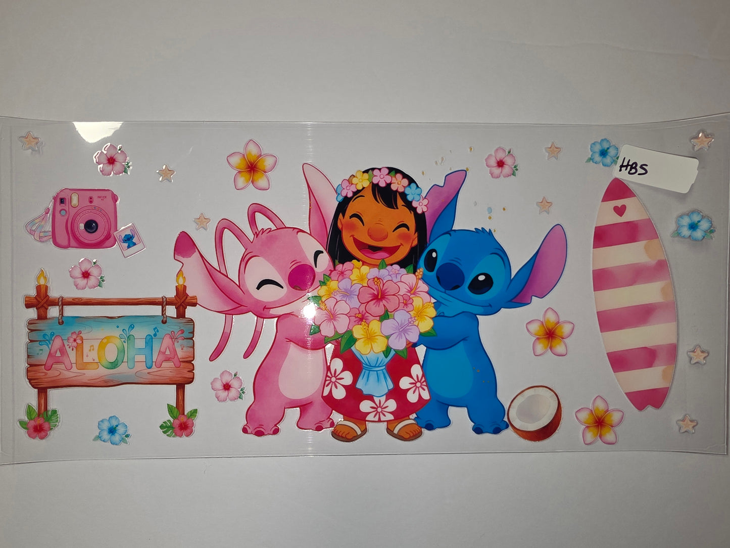 Lilo & Stitch Aloha Tropical Tumbler Wrap | Pink Angel & Blue Stitch with Flowers