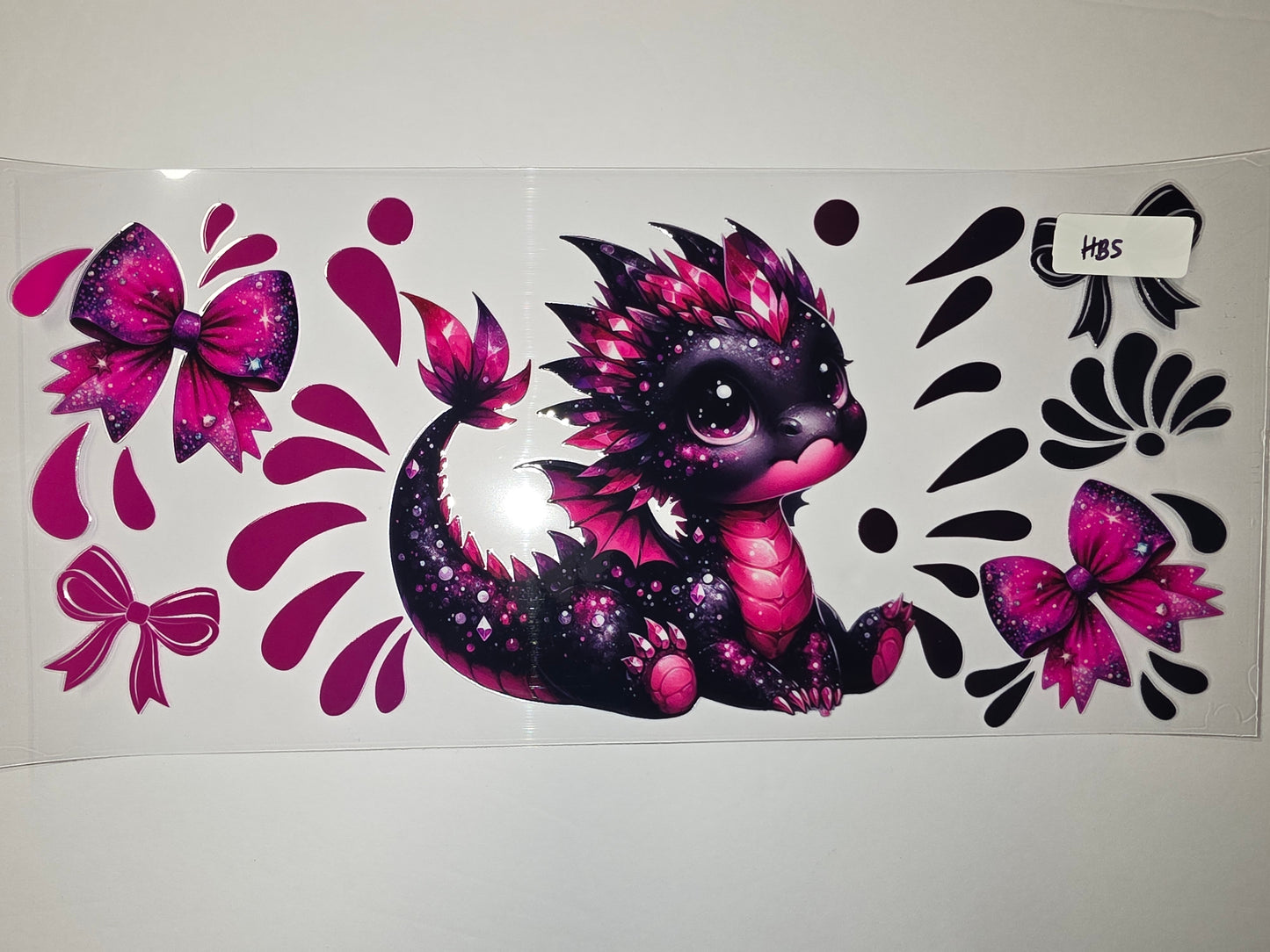 Cute Baby Dragon Tumbler Wrap - Pink & Purple Galaxy Design with Bows