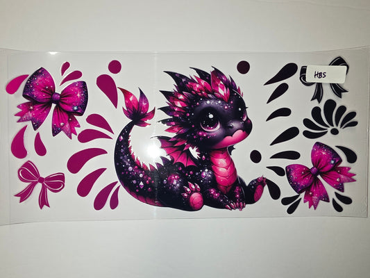 Cute Galaxy Dragon Tumbler Wrap with Pink Bows - Sublimation Design