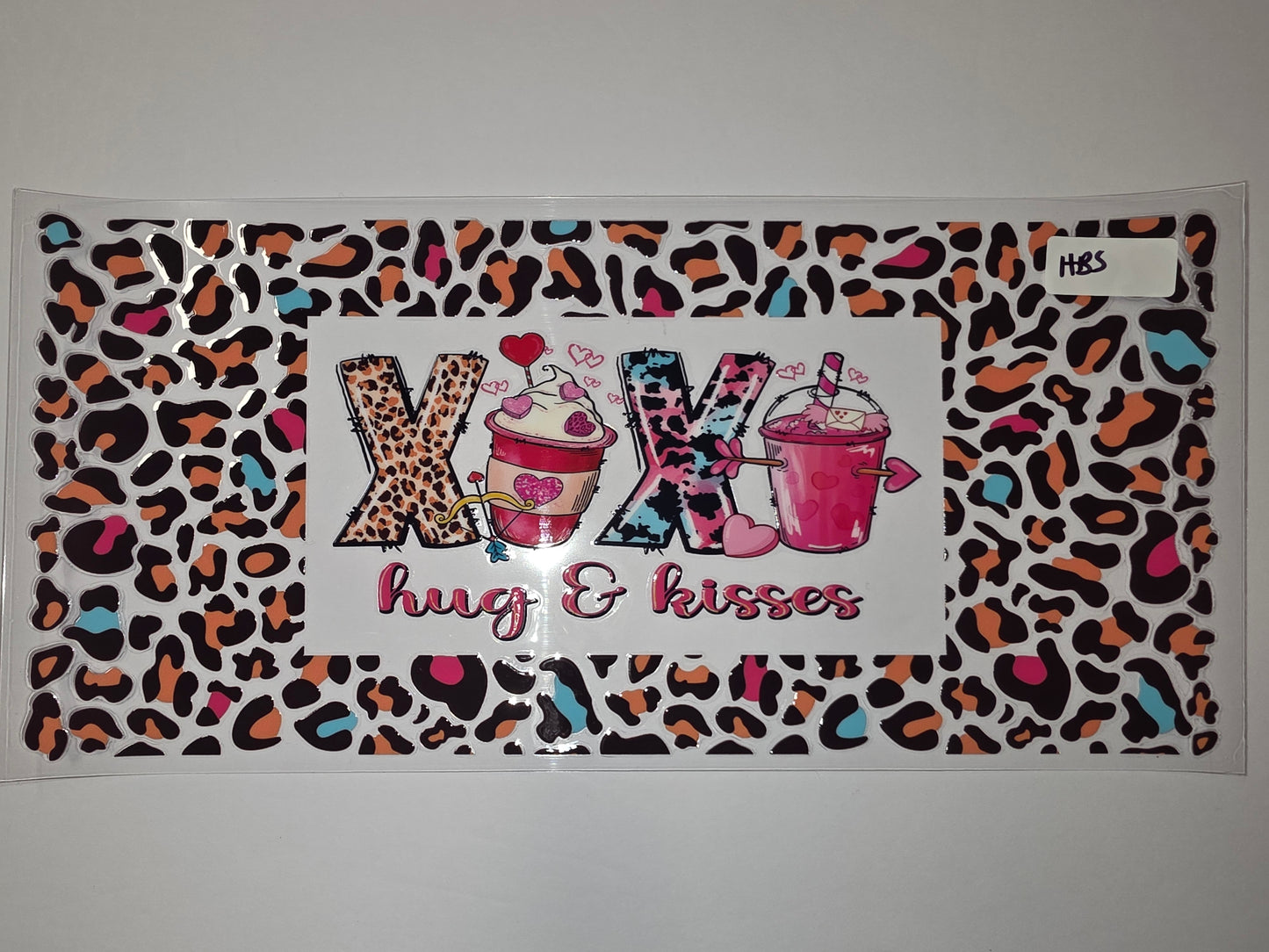 Valentine's Day Leopard Print "XOXO Hugs & Kisses" Tumbler Wrap - Pink, Teal, Orange