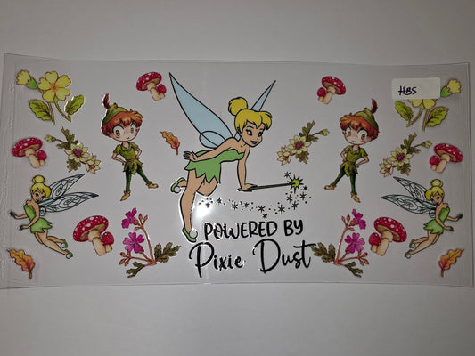 Tinkerbell & Peter Pan "Powered by Pixie Dust" Tumbler Wrap | Fairy Garden Mushroom Design