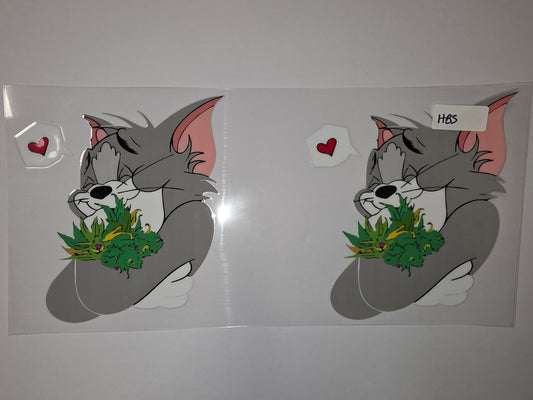 Cute Tom Cat with Heart and Green Leaves Tumbler Wrap - Cartoon Character Drinkware Design