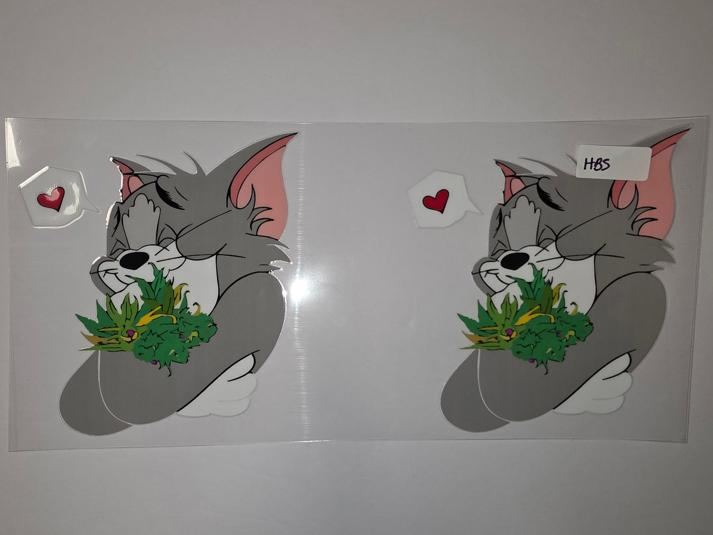 Tom Cat with Weed Bouquet Tumbler Wrap | Cartoon Character Drinkware Design | Green & Gray