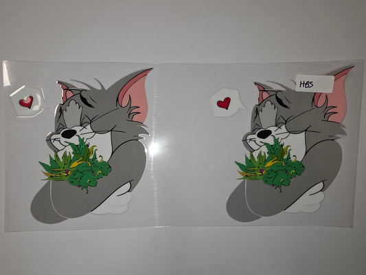Tom Cat with Weed Bouquet Tumbler Wrap | Cartoon Character Drinkware Design | Green & Gray