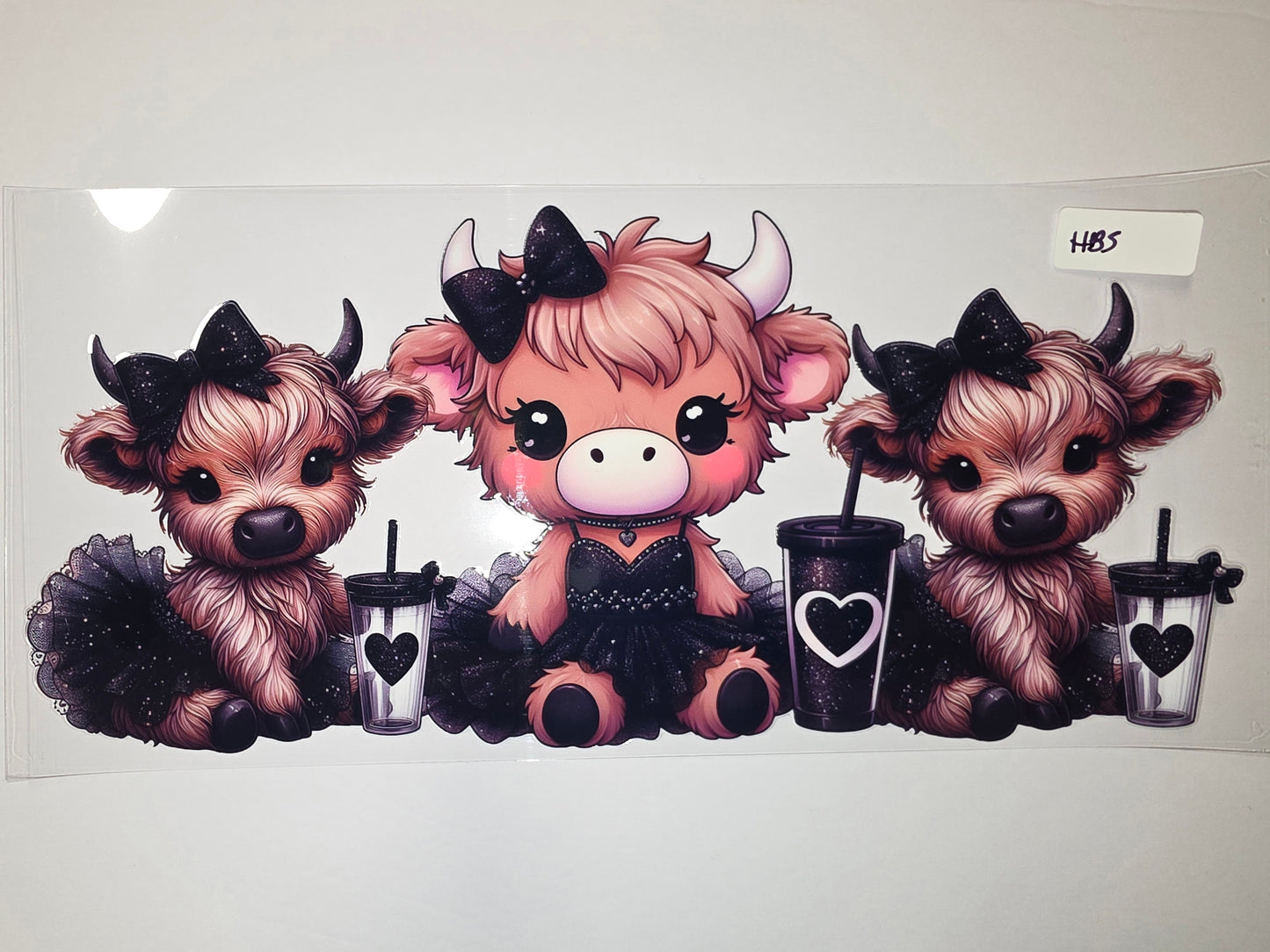 Cute Highland Cow Girls with Sparkly Black Tutus & Bubble Tea Tumbler Wrap