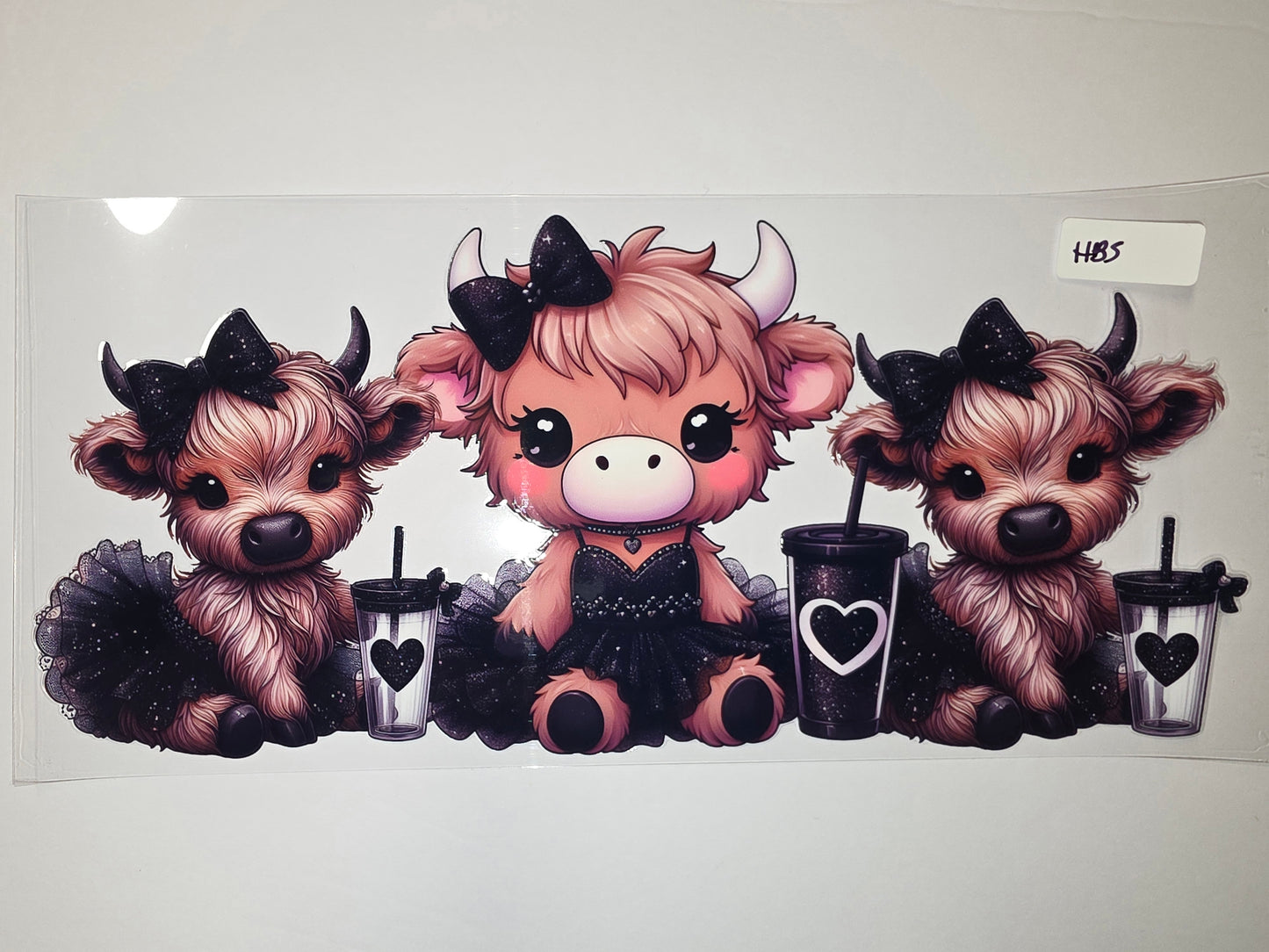 Cute Highland Cow Tumbler Wrap - Pink & Black Sparkle Design