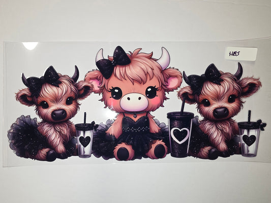 Cute Highland Cow Tumbler Wrap - Pink & Black Sparkle Design