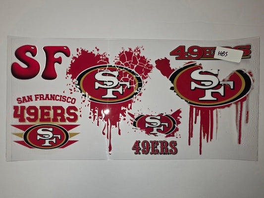 San Francisco 49ers "SF" & "49ERS" Tumbler Wrap - Red, Gold, Black Splatter & Drip Design