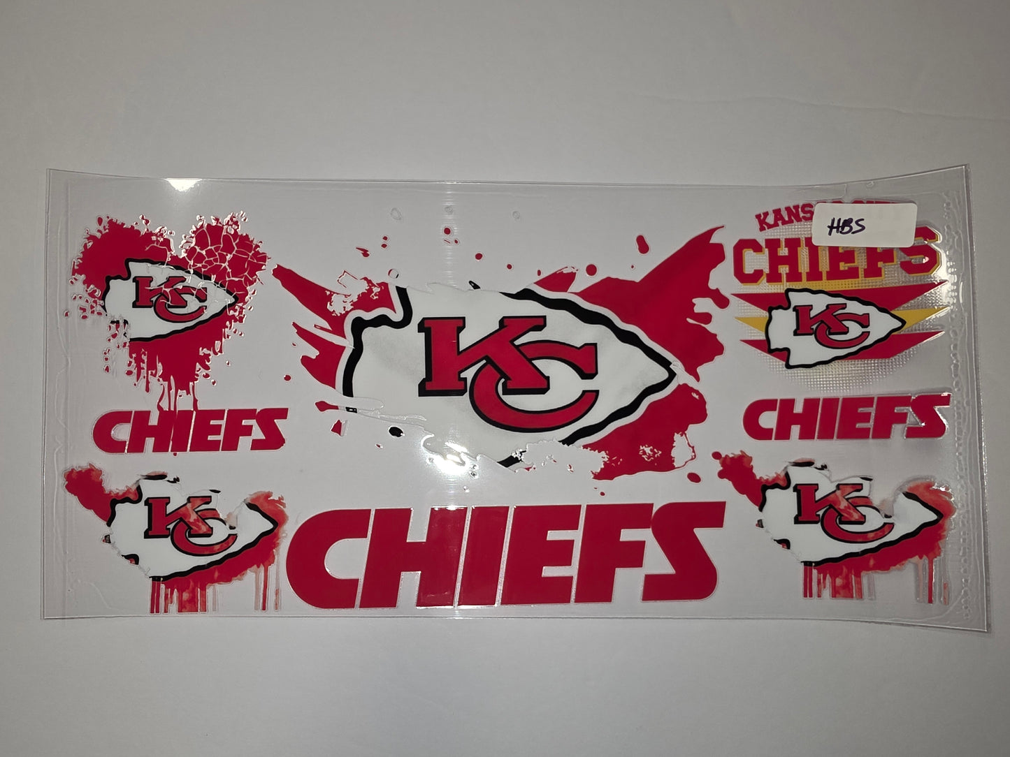 Kansas City Chiefs "KC" Logo & "Chiefs" Text Tumbler Wraps - Red & White Splatter Design